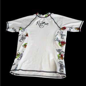 Ron Jon Rash Guard Short Sleeve Shirt Womens Large White Beach Surfer Swim
